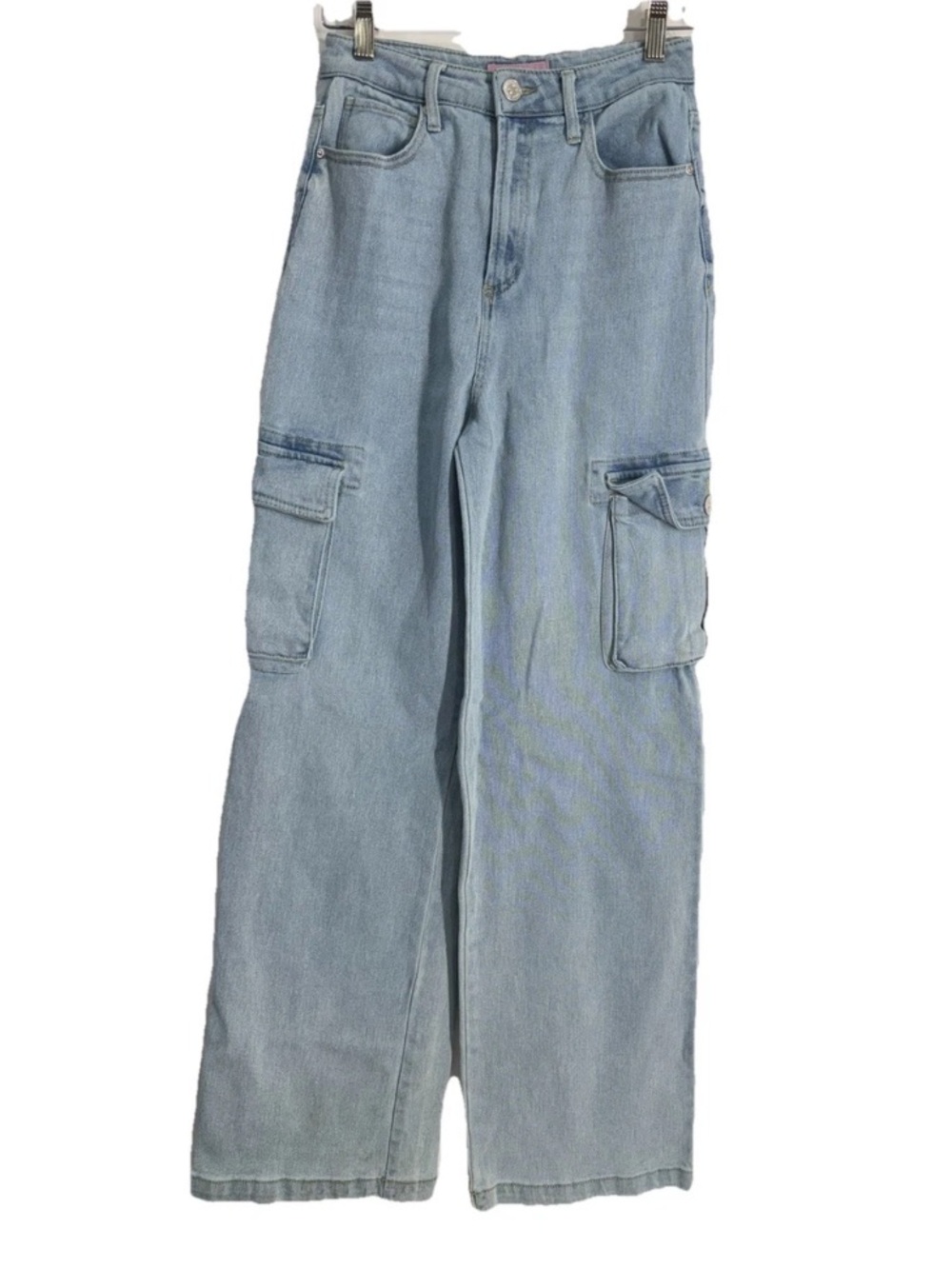 Juicy Couture Lunita Wide Leg High Waist Cargo Jeans Womens Sz 27 Light Wash